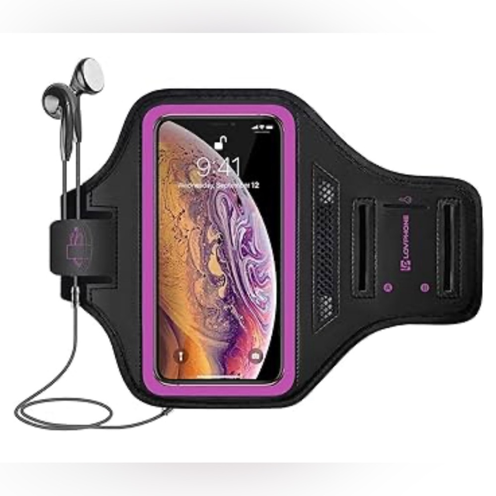 LOVPHONE Sports Armband for IPhones. Holds Key, Earbuds & Card. Rosy/Black. NEW!
